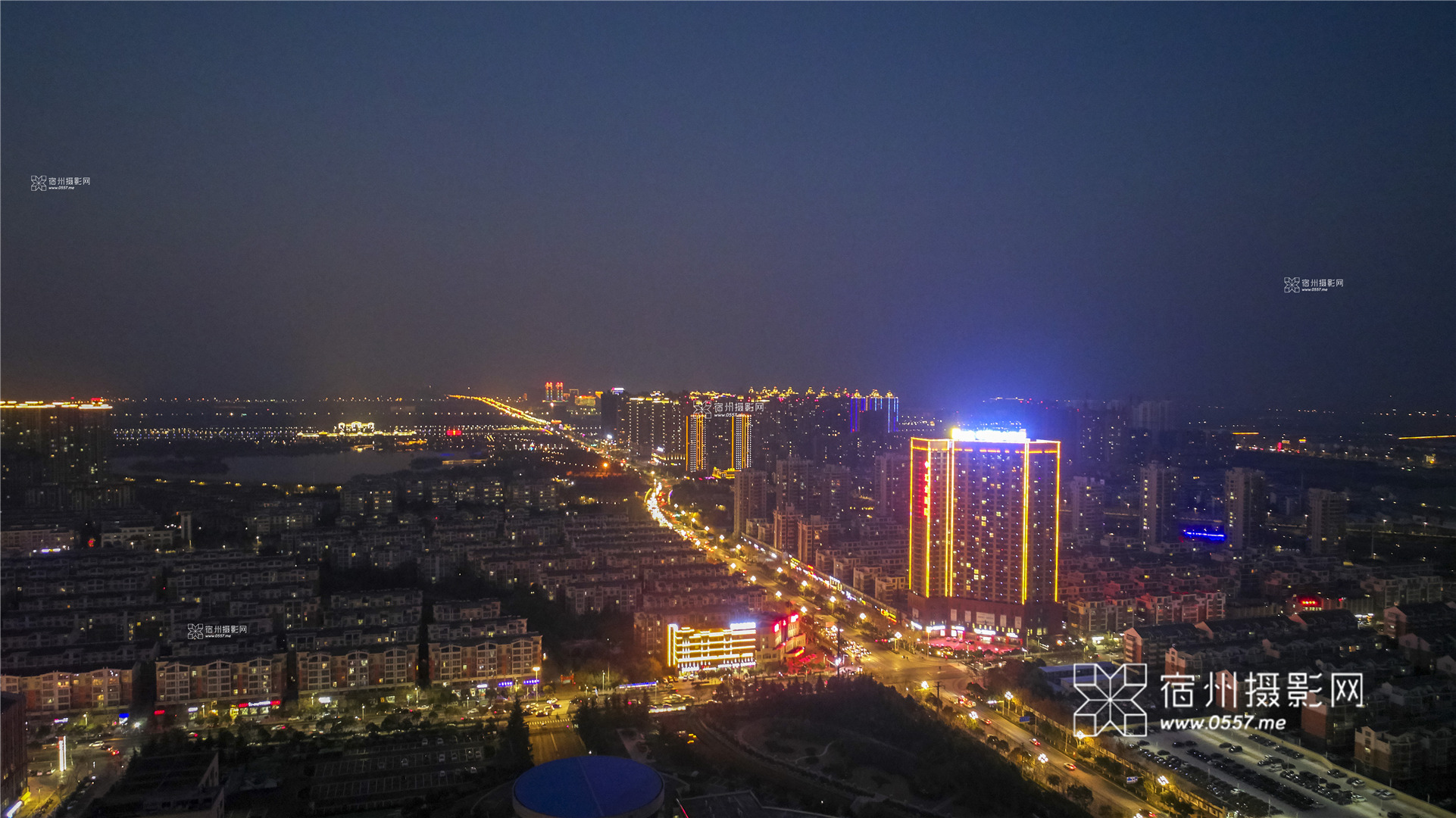 宿州政務新區銀河廣場雲集夜景–宿州航拍夜景系列